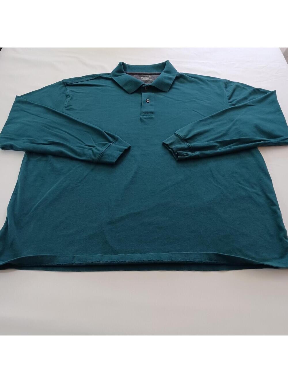 St. John's Bay Sueded Jersey Men's Green Cotton Collar Shirt Long Sleeve 2XL
